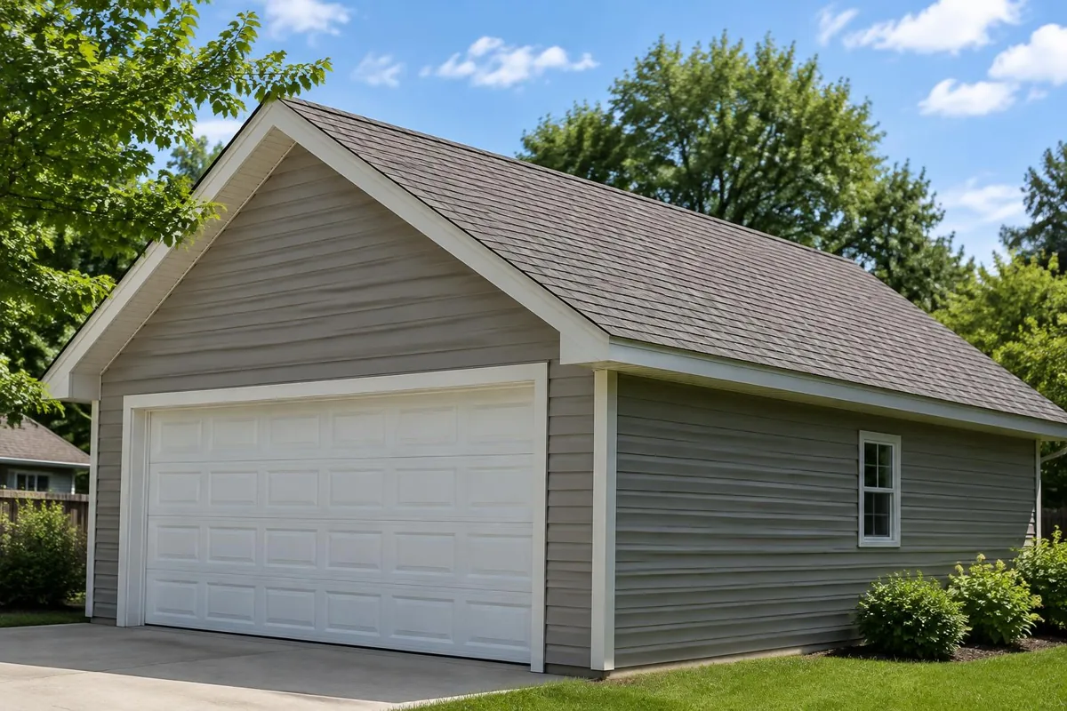 A gray shingle garage roof with its sloped edge clearly visible.