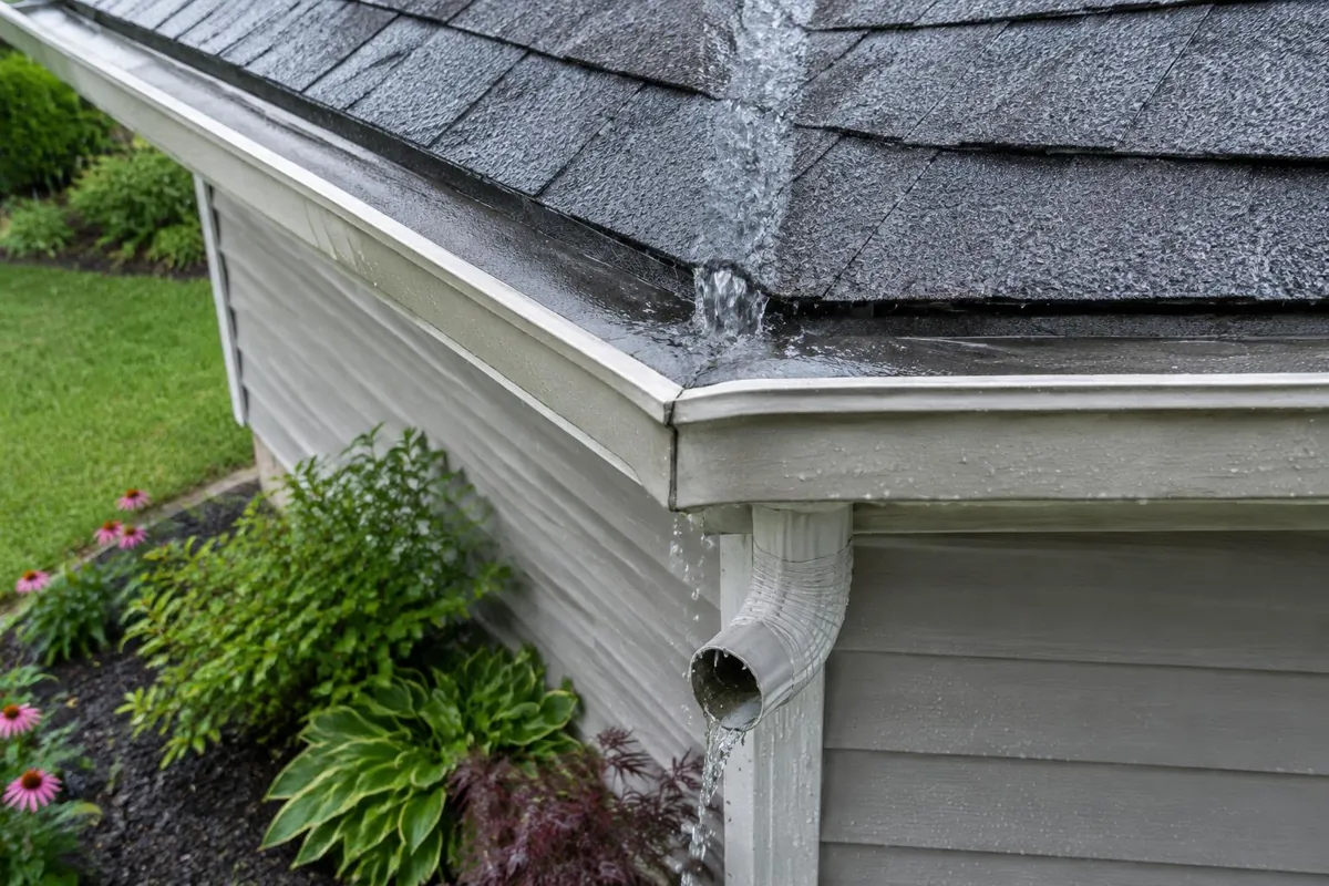 Rainwater path at a gutter corner.