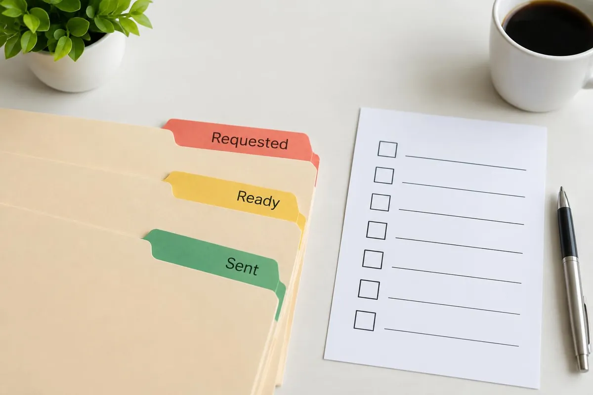 A private records checklist with simple progress tabs.