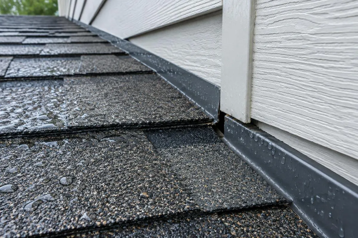 Shingle roof meeting a siding wall