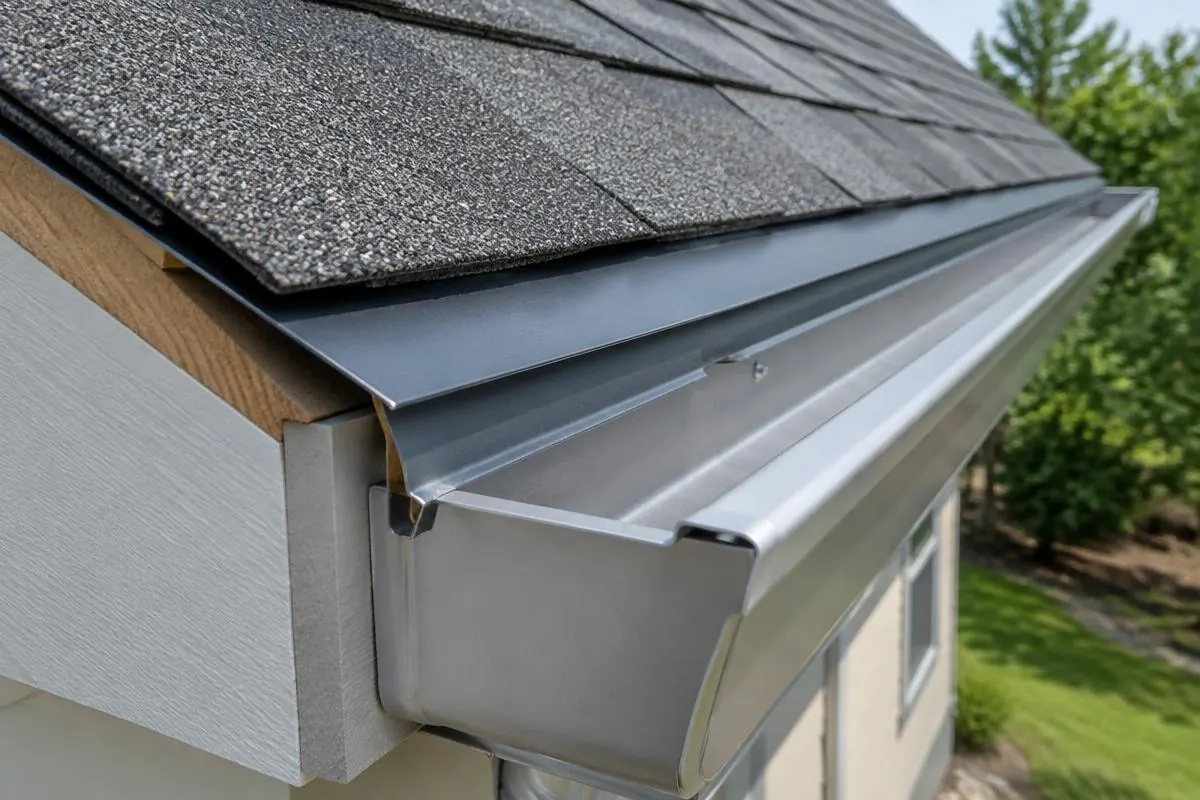 Roof edge metal above a gutter