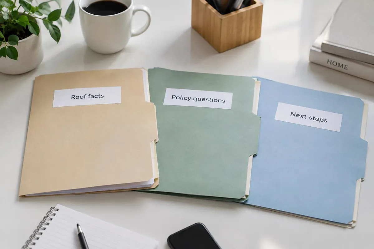 Separate folders for roof facts and policy questions.