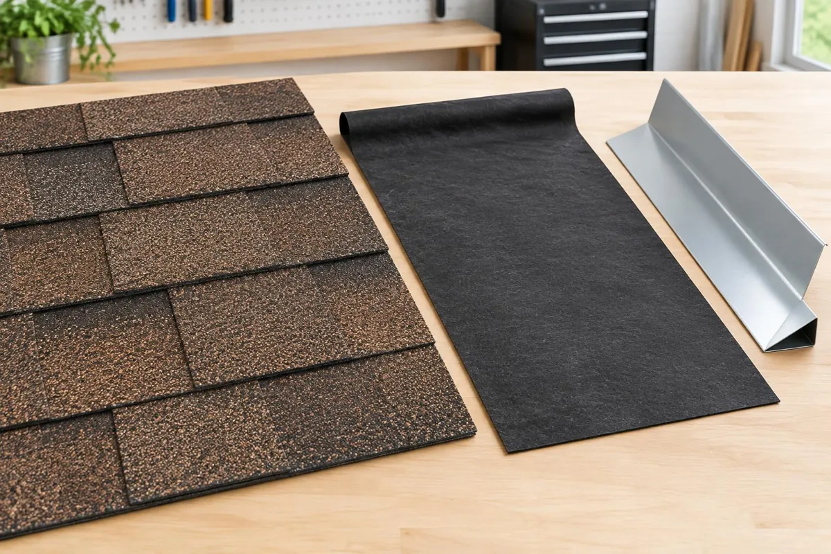 Roof system samples for comparing a replacement scope.