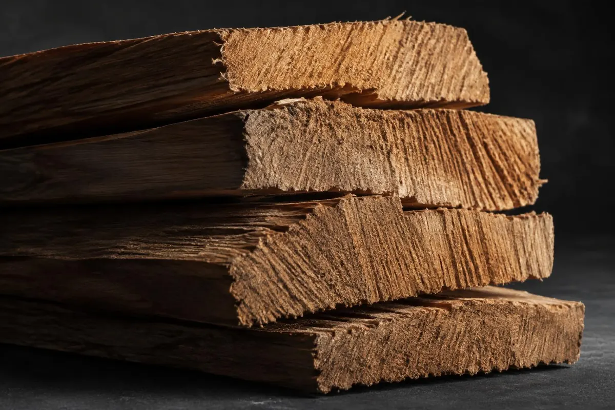 Rough cedar shake faces and thick lower edges