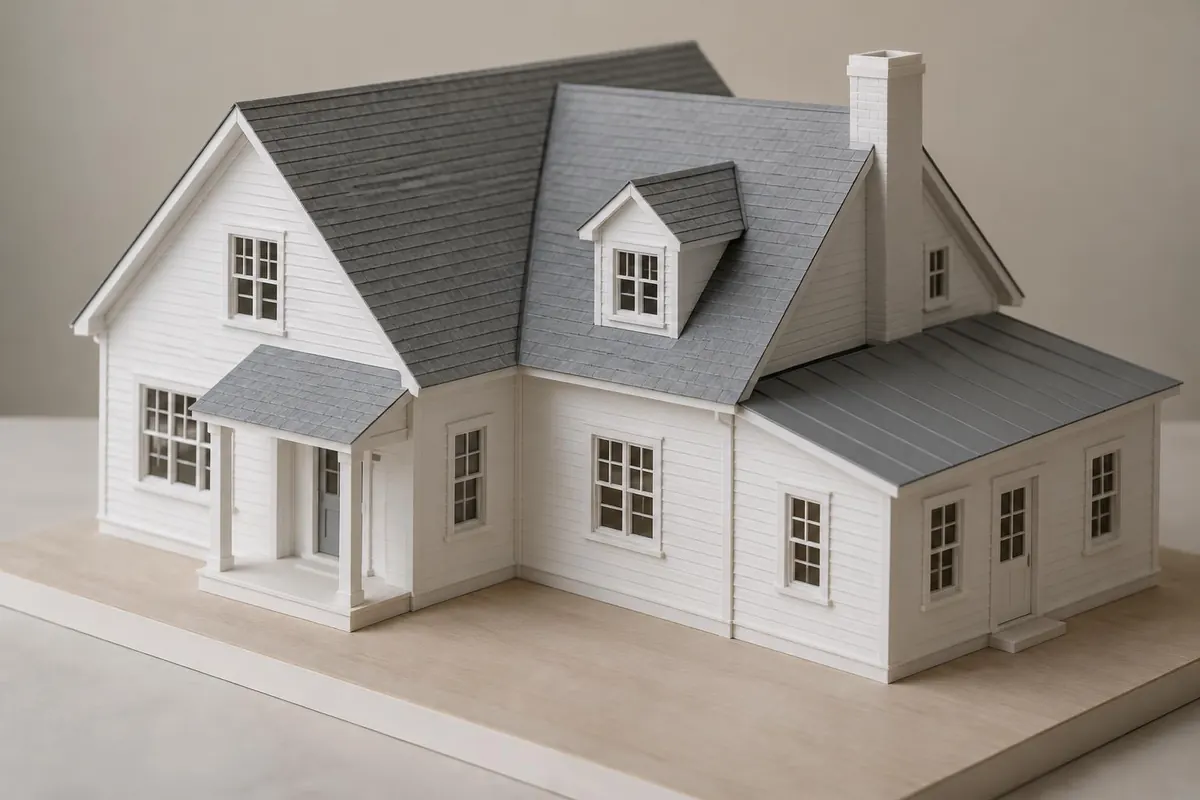 Roof model showing several slopes and joints