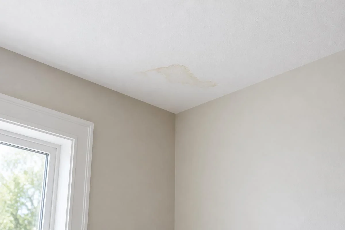 Light water mark on an interior ceiling near a wall corner