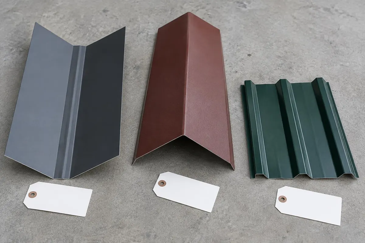 Metal panel and several shaped trim samples