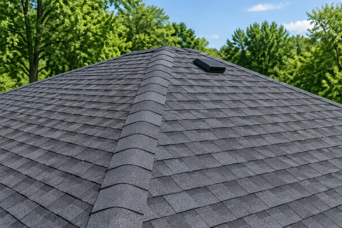 Shingle roof face with ridge and vent