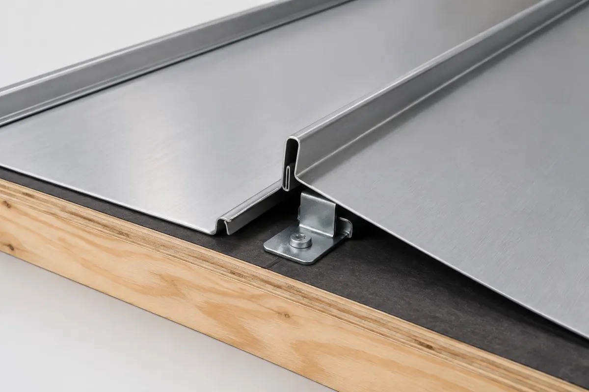 Concealed clip under a raised standing seam